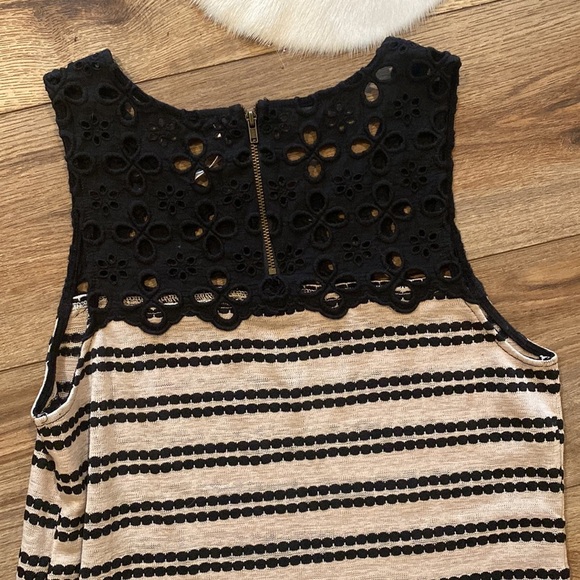 Free People Women's Eyelet Stripe Peplum Top in black and beige stripes - Picture 7 of 7